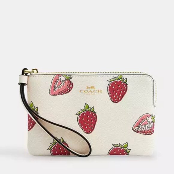【2MK】Coach Strawberry Corner Zip Wristlet - Picture 1 of 1